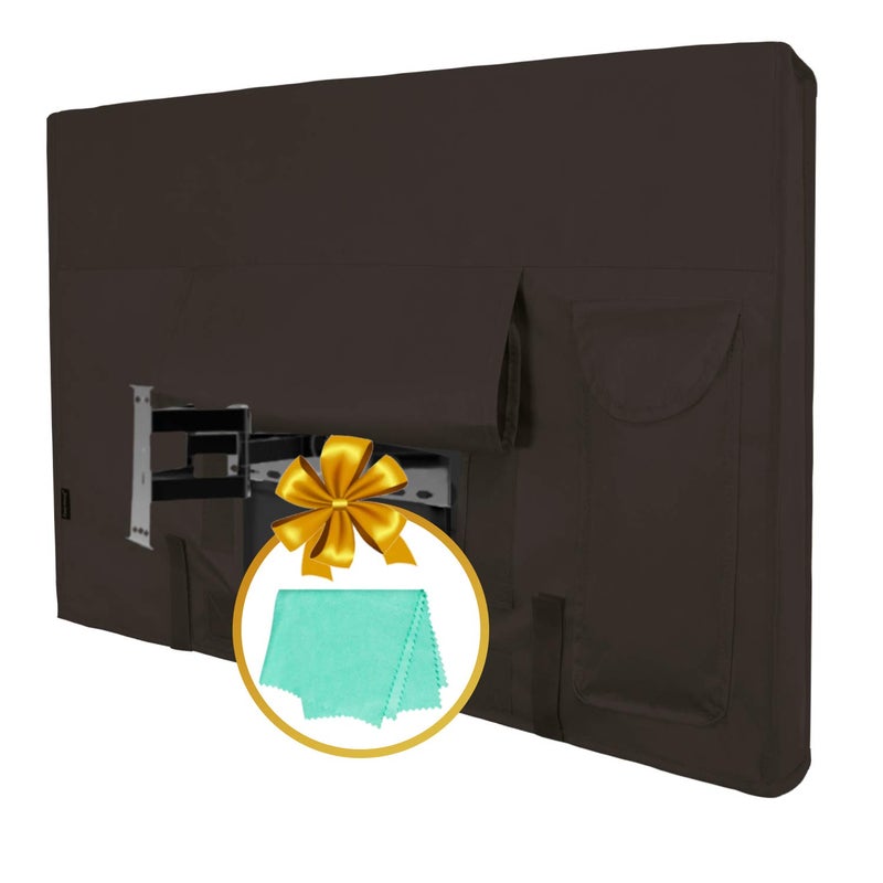 Easy-Going غطاء تلفاز خارجي سهل الاستخدام مقاس 30 إلى 32 بوصة LCD و LED، مقاوم للماء، مقاوم للعوامل الجوية ومضاد للغبار مع قطعة قماش للتنظيف (32 بوصة، شوكولاتة) - Image 1